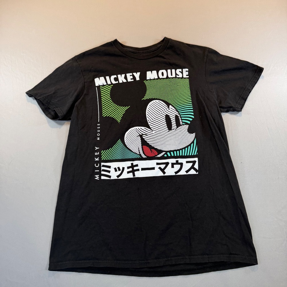 Disney Mickey Mouse Graphic‎ T-Shirt Black Japanese Katakana Retro Medium